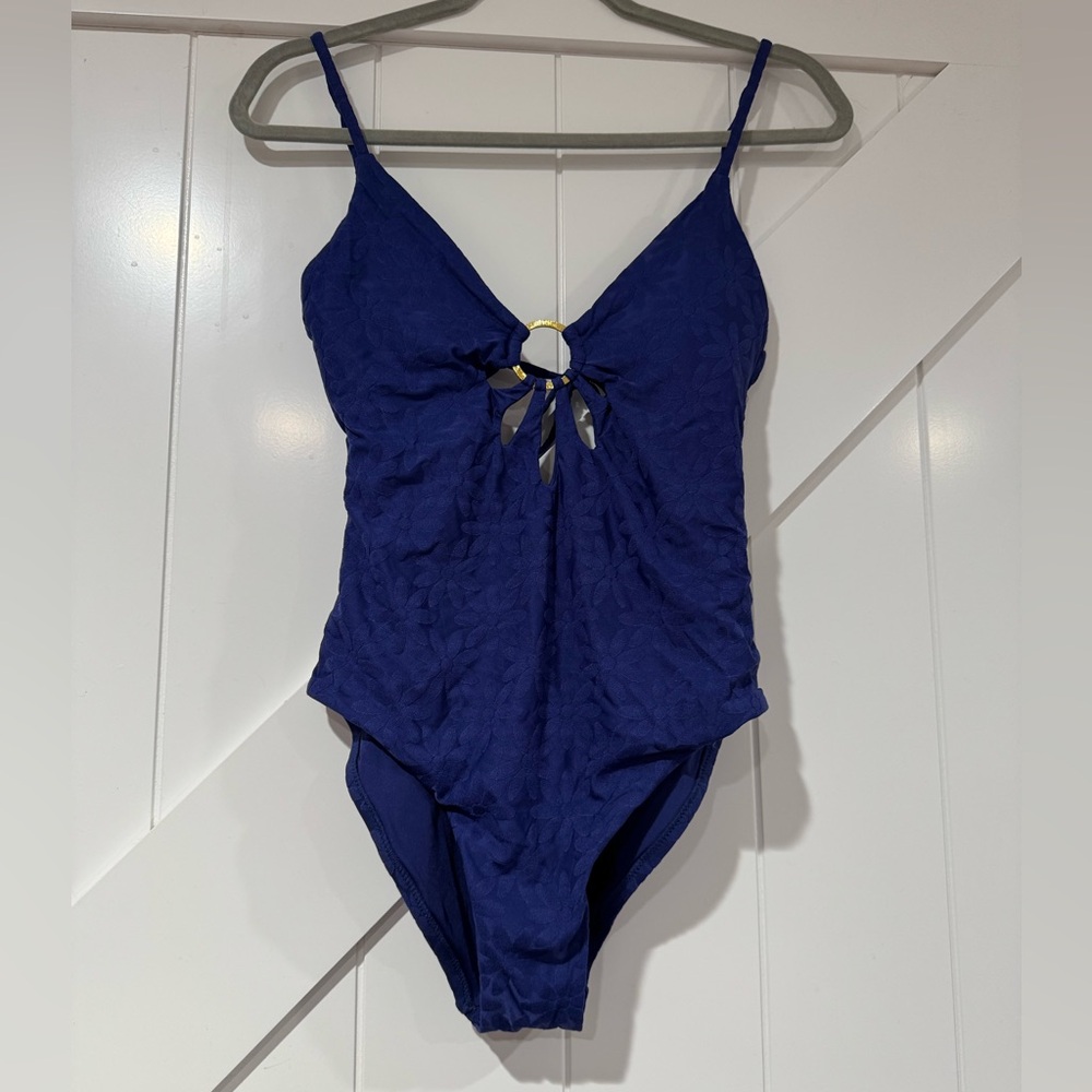 TRINA TURK Navy Joplin 1 Pc Ring Cut Out Swimsuit Sz 10 NWT